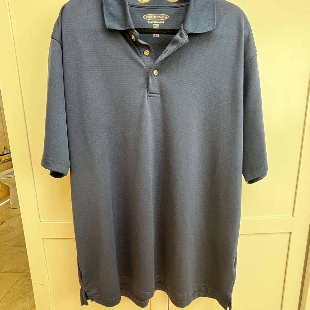 Pebble Beach Performance Men's Navy Pinstripe Polo Shirt Size XXL Golf Preppy